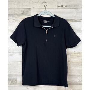 French Connection Mens L Navy Blue Short Sleeve 1 4 Zip Knit Cotton Polo Shirt